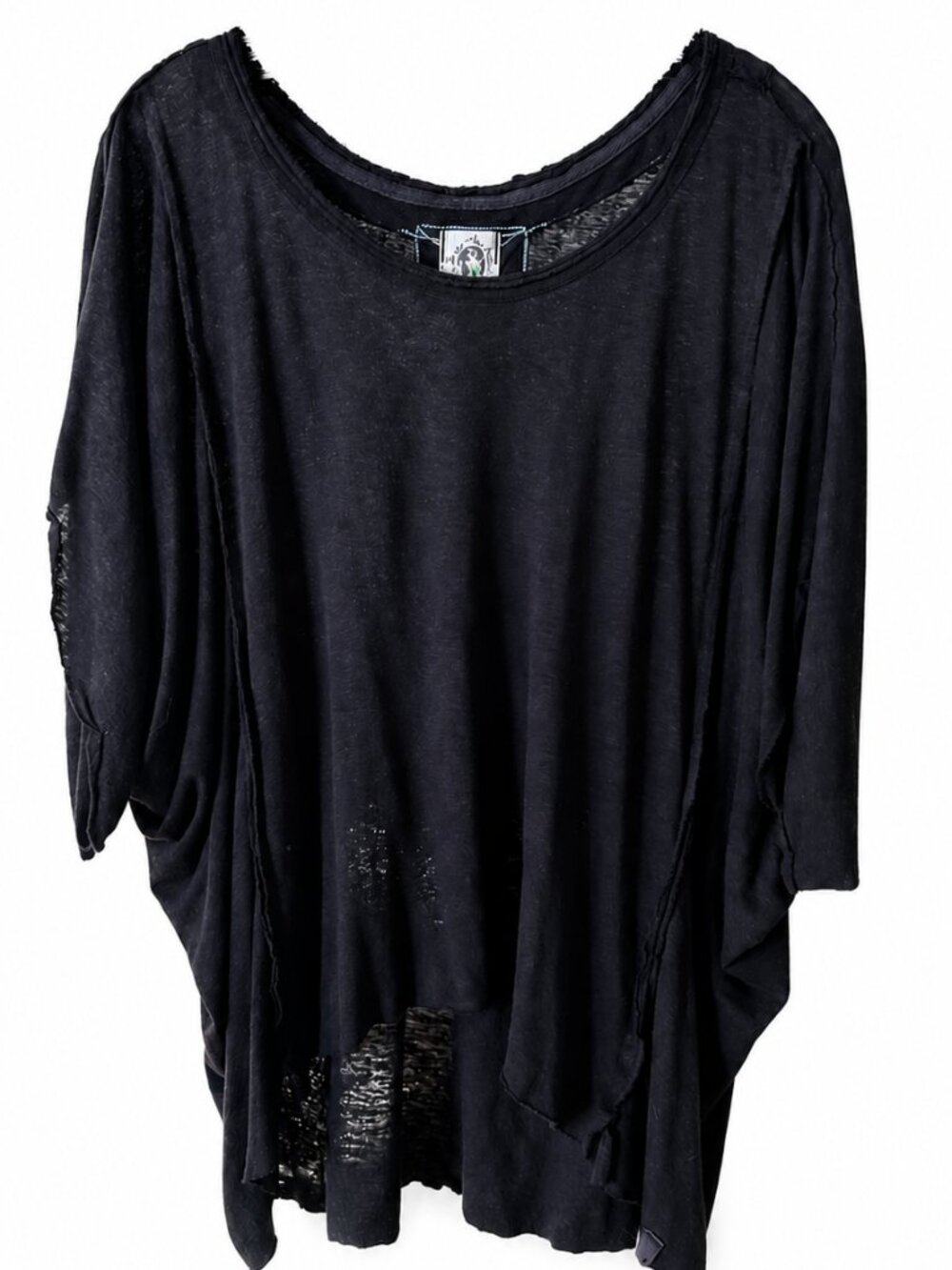 FREE PEOPLE (We The Free) Oversized Hi-Lo Slouchy Raw Seam Batwing Sleeve Top L - Picture 2 of 5